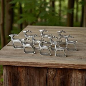 Set of 10 Vintage Silver Tone Deer Napkin Rings Mid Century Modern Table Decor